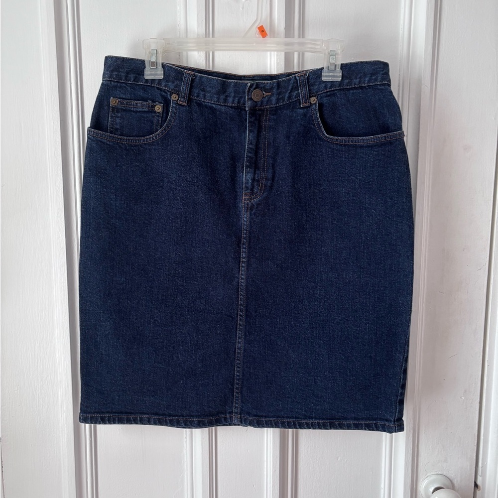 Women’s Lauren Jeans Company Ralph Lauren Dark Denim Zip Front Midi Skirt Size12